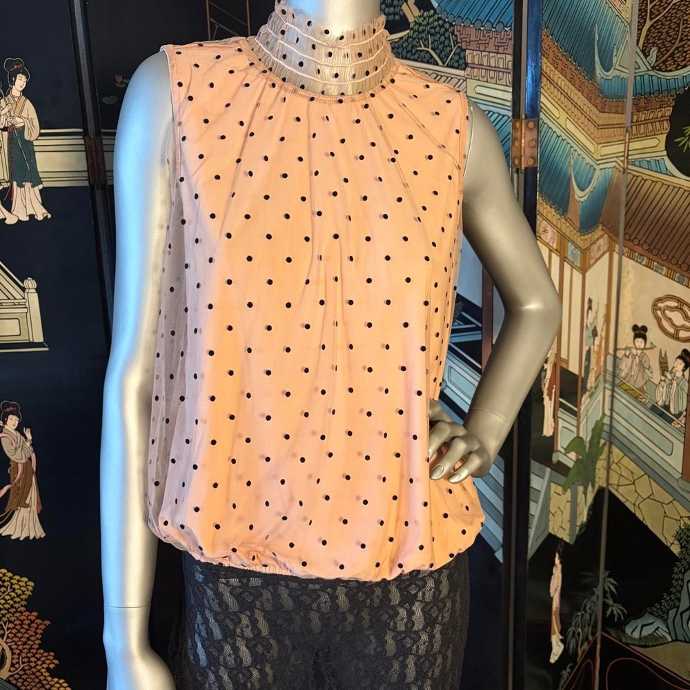 Banana Republic Peach Polka Dot Ruffle Neck Blouse Y2K 😍🏹
